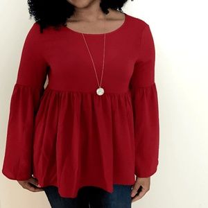 SHEIN Red Cutout Back Babydoll Bell Sleeve Blouse